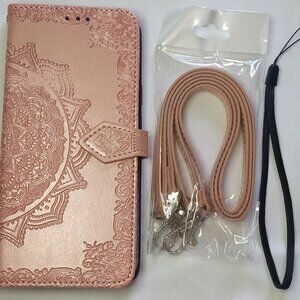 New Faux Leather Case Rose Gold for Samsung Galaxy S9 & S9+ W/Crossbody Lanyard